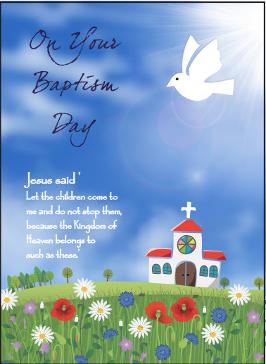 baptism card dove and church meadow