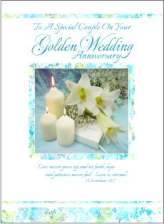 christian golden wedding card lilies and bible